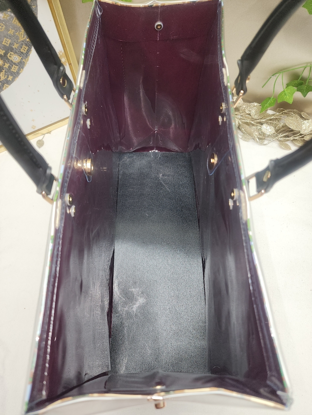 Authentic Tory Burch Retail Shopping Bag In PVC Purple Interior GORGEOUS - Picture 8 of 9